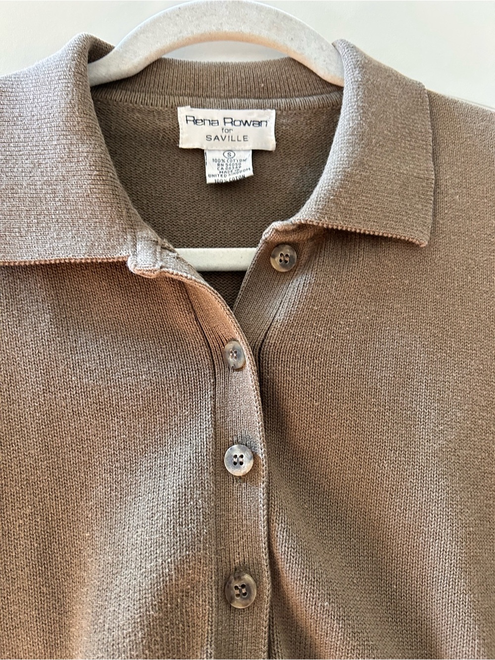 Saville 100% Cotton Made in UK brown knit Polo Short Sleeve Sweater. Cropped. S - Picture 2 of 6